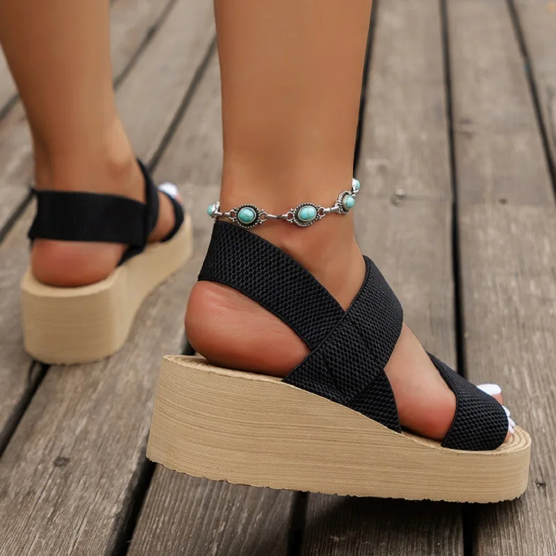 Color: Beige, Shoe Size: 37 - Women's Light Weight Wedge Sandals Open Toe Platform Thick Soled Summer Casual Slingback Shoes with Back Strap Leisure Footwear