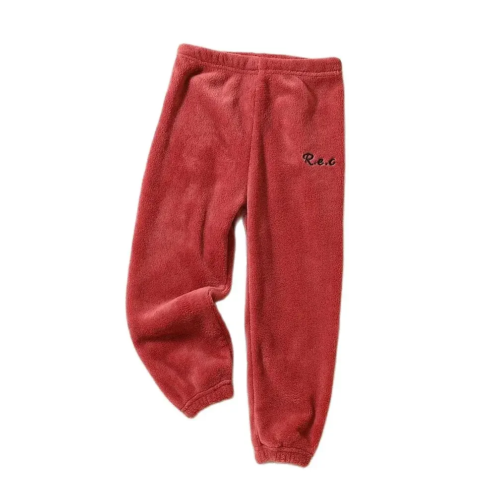 Color: Red, Kid Size: 5 - Children Thicken Fleece Pants Boys and Girls Solid Letter Embroidery Sports Casual Kids Clothes Warm Leggings Clothing Winter