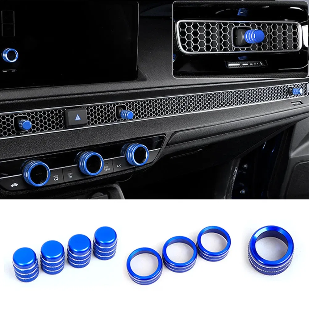 Color Name: black, Ships From: CHINA - Air Conditioning Knob Cover For Honda Civic 11th Gen 2022 CRV 2023 Aluminum Alloy A/C Engine Button Outer Ring Cover Accessories