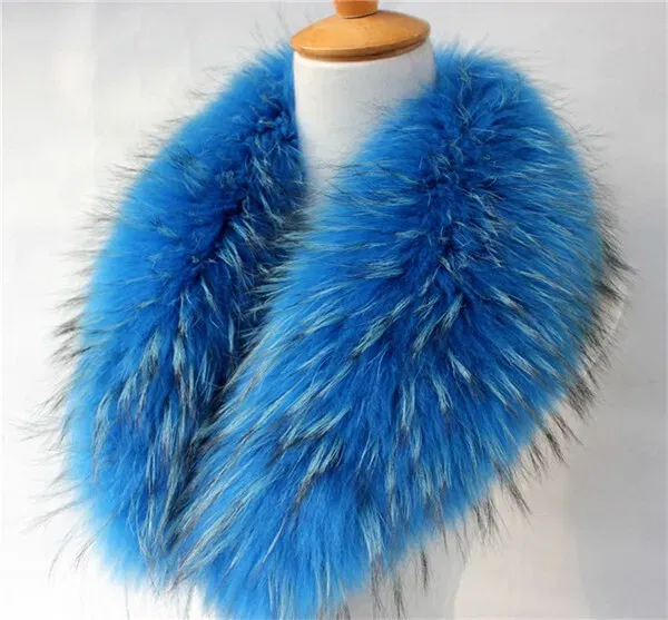 Color: green, Size: XL - Real Raccoon Fur Scarves Woman 100% Pure Natural Raccoon Fur Collar Warm Winter Scarves Red Fox Fur Collar L#1