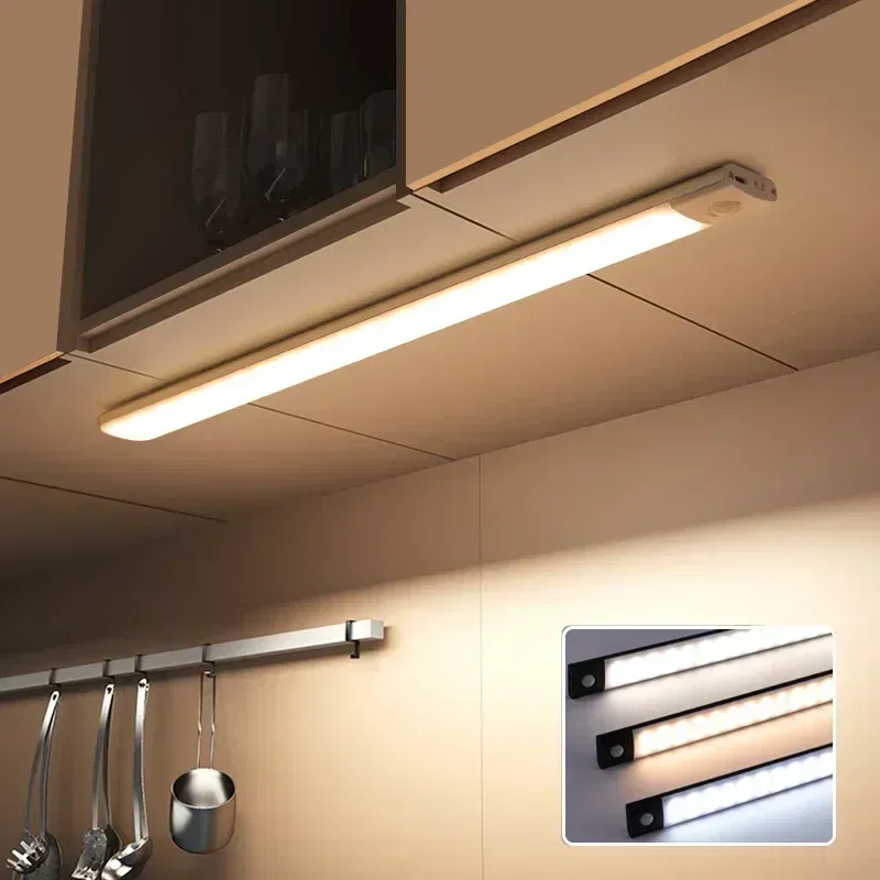 Emitting Color: ROSE RED - Under Cabinet Lights LED Motion Sensor Night Light Thin Rechargeable Dimmable Lamps Kitchen Cabinet Bedroom Wardrobe Lighting