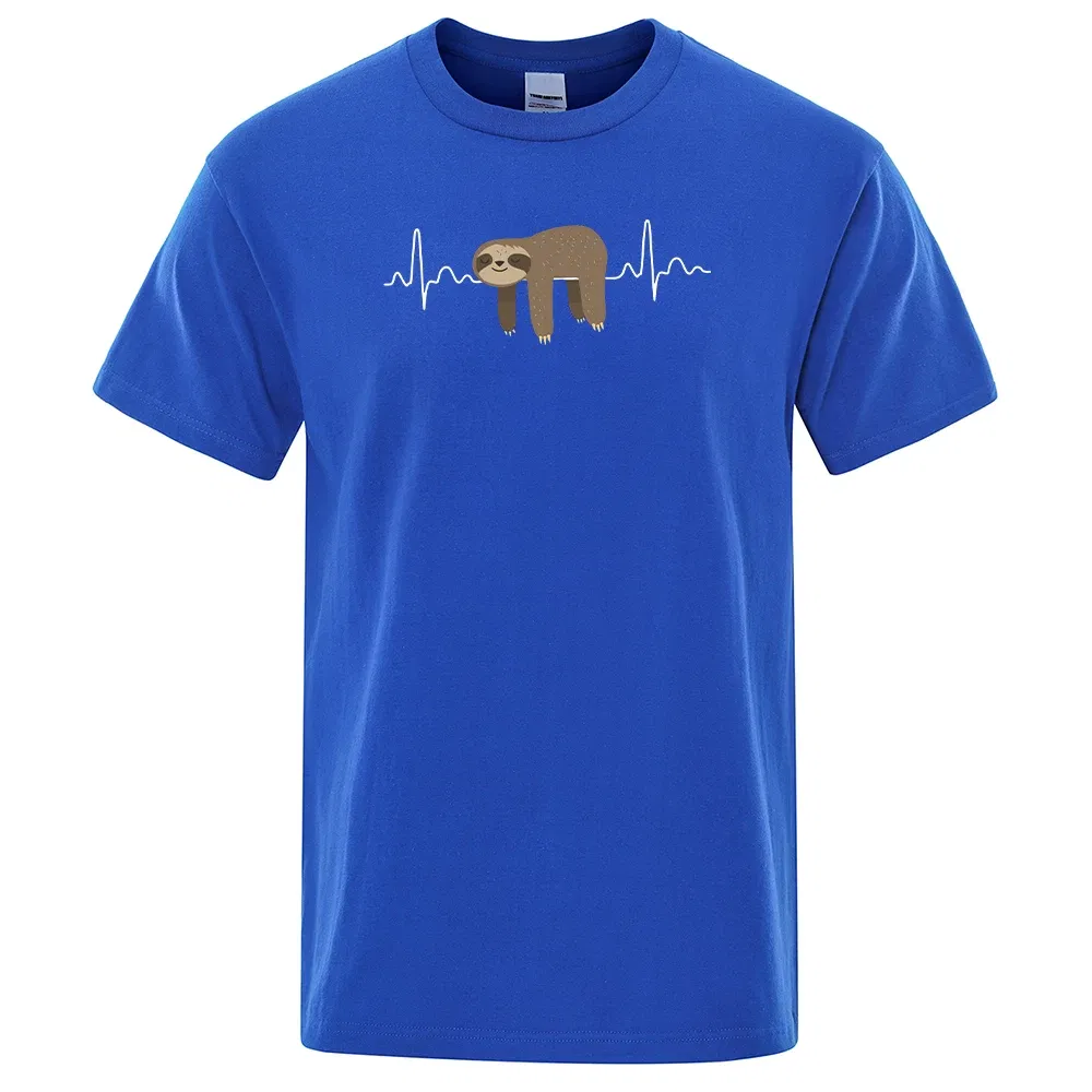 Color: ROYAL BLUE, Size: XL - Sloth Resting On Tummy Printing Mans T Shirts Crewneck Soft T-Shirts Comfortable S-XXXL Tee Shirts Oversized Casual T-Shirt Man