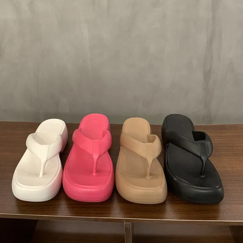 Color: Khaki, Shoe Size: 37-38 - Casual Square Toe Women's Flip-flops Soft-soled Non-slip Heeld Sandals Unique Features Leisure Summer Popular Outdoor Slippers