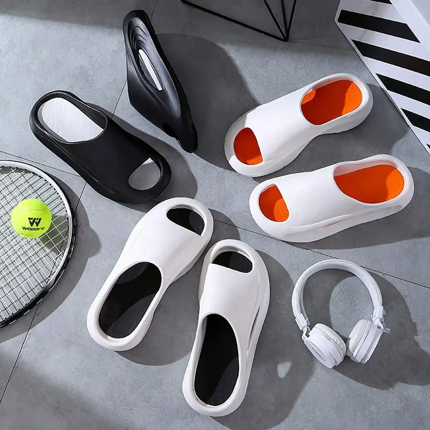 Color: WHITE, Shoe Size: 41.5 - Summer Slippers for Men and Women Thick Bottom Eva Step on the Poop Feeling Outside Wear Non-slip Casual Bathroom Slippers