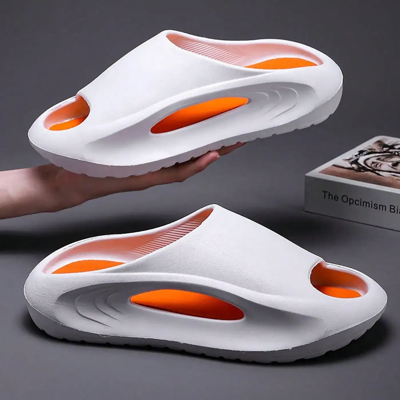 Color: WHITE, Shoe Size: 41.5 - Summer Slippers for Men and Women Thick Bottom Eva Step on the Poop Feeling Outside Wear Non-slip Casual Bathroom Slippers