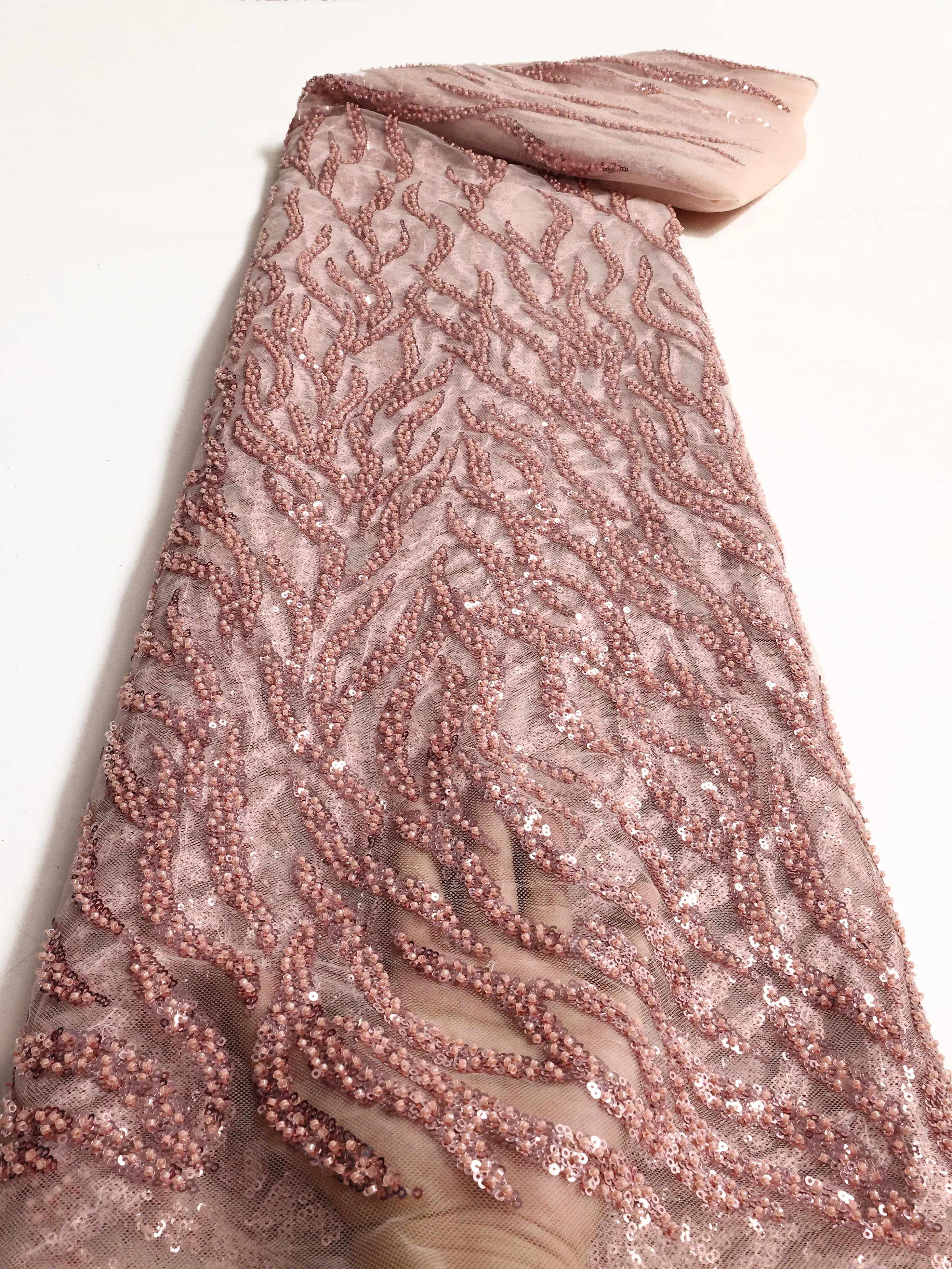 Color: RED, length: 5 yards, Width: 120cm - PGC White Beaded Tulle African Lace Fabric Sewing 2024  Swiss Mesh Sequins High Quality Lace Fabrics for Luxury Wedding