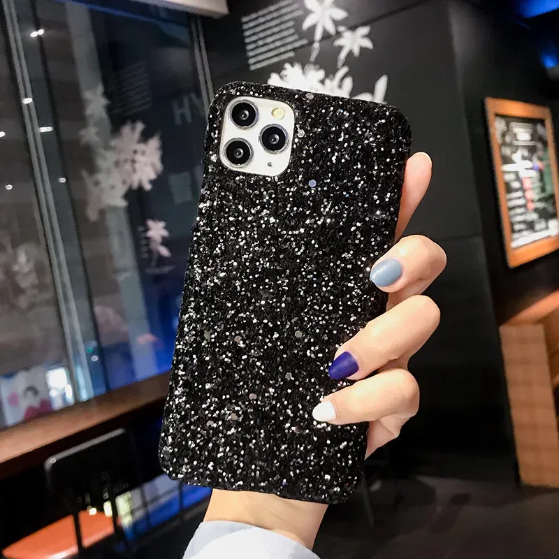 Color: black, Material: tpu - Hard Shiny Diamond Girly Phone Case for iPhone 11 12 13 14 15 Pro Max 14 15Plus