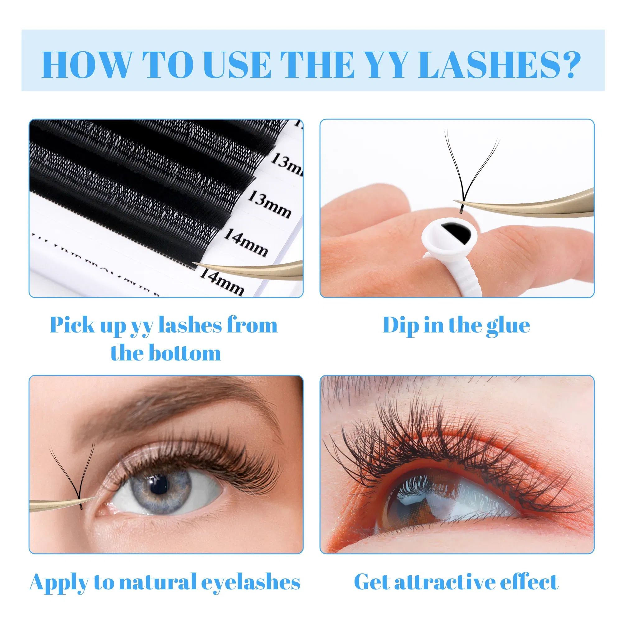 Color: Lighet Green, Curl: D, Thickness: 0.07mm, Length: 14mm, Ships From: CHINA - Gemerry YY Shaped Eyelash Extension Automatic Flowering W Shape Bloom 3D 4D 5D 6D 8D Premade Fans Eyelash Makeup Volume Lashes