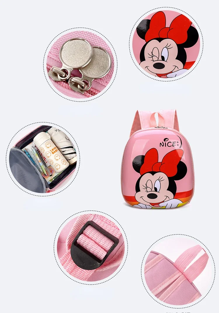 Color: black - Disney New Cartoon Backpack Mickey Mouse Frozen Kids Cute Hard Shell Waterproof High Capacity School Bag Girl Gift
