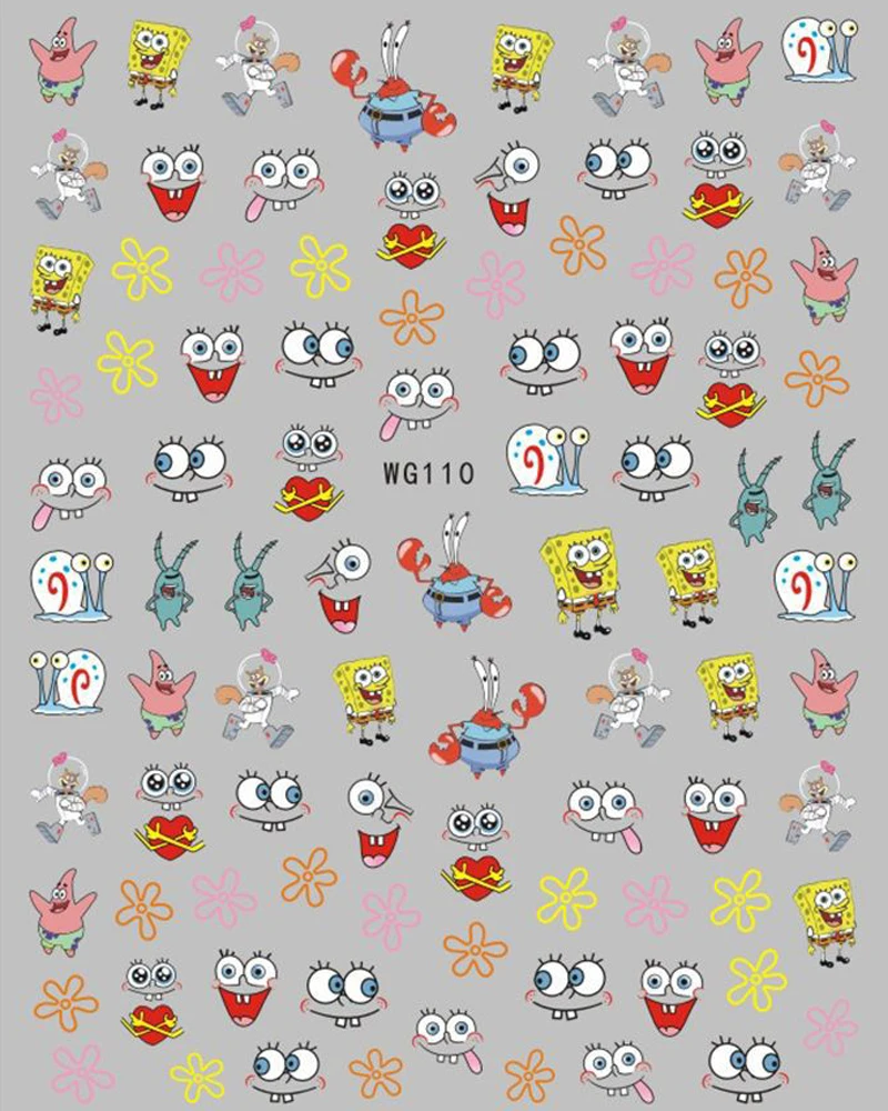 Color: Sky blue - 1PCS Miniso Spongebob Cartoon Nail Stickers Nail Art Decoration Cute Hello Kitty Stitch Nail Art Stickers Nail Art Supplies