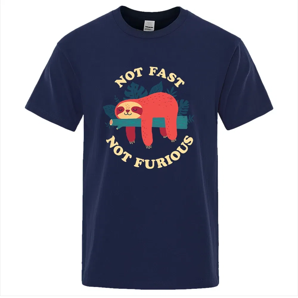 Color: GRAY, Size: XXXL - Not Fast Not Furious Sloth Cute Print Men Tee Shirts Breathable Cotton Tops Street Fashion T-shirt Women Casual Summer T Shirts