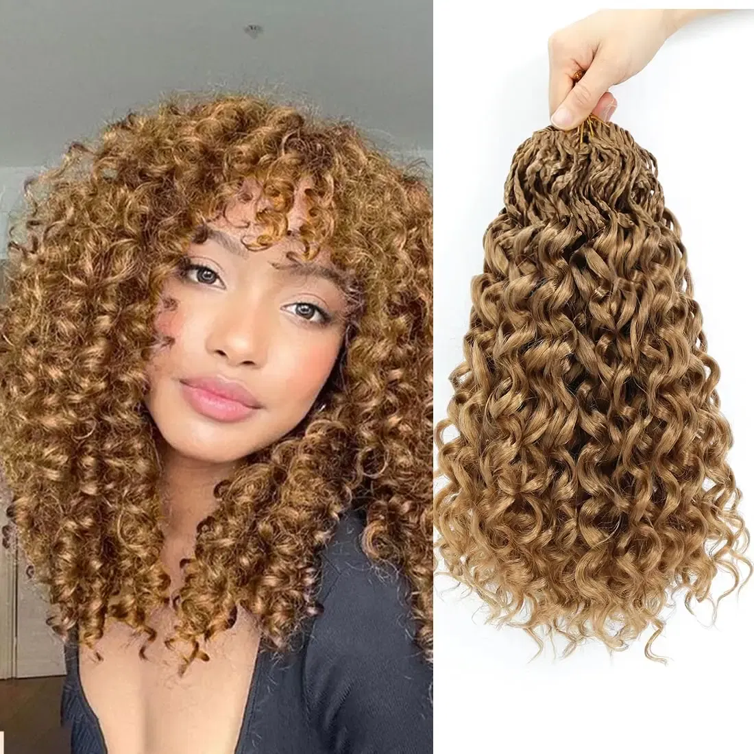Color: #27, Stretched Length: 14inches, Bulk Buy: 1Pcs/Lot - Box Gogo Curl Crochet Hair for Black Women Pre looped Short Ocean Wave Crochet Hair Water Wave Beach Curl Crochet Braiding Hair