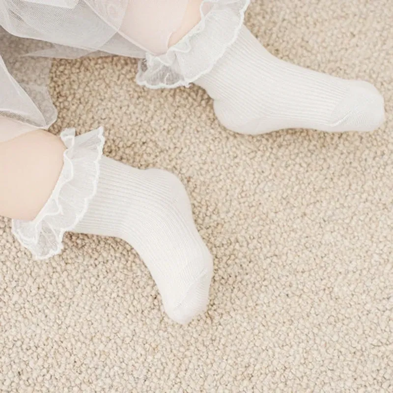 Color: Beige, Kid Size: 3M - VISgogo Baby Girls Socks Lace Ruffles Sweet Anti-Skid Princess Socks Toddler Spring Fall Cute Kids Socks