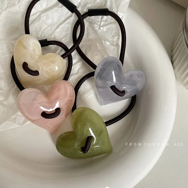 Color: GRAY, Ships From: CHINA - Korean Love Acrylic Jelly Hair Band Ponytail Rubber Band Bun Rope Net Red Hair Accessories Headwear  Elastic Hair Bands