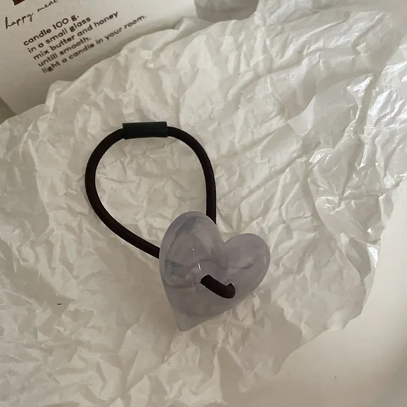Color: GRAY, Ships From: CHINA - Korean Love Acrylic Jelly Hair Band Ponytail Rubber Band Bun Rope Net Red Hair Accessories Headwear  Elastic Hair Bands