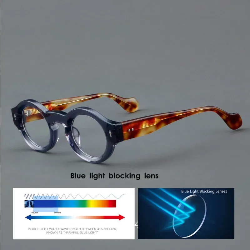 Frame Color: green, Eye Prescription: +50 - VCKA Round Acetate Reading Glasses Frame Retro Men Prescription Anti-blue discolor Women Custom Optics Retro Eyewear +0.50to +10