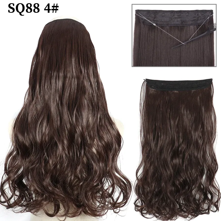 Color: T1B/613, Stretched Length: 16inches, Ships From: CHINA - Synthetic Natural Wavy No Clip Fish Line Invisible Hair Extensions Mixed Color Blonde Black Artificial False Hair Piece ForWomen