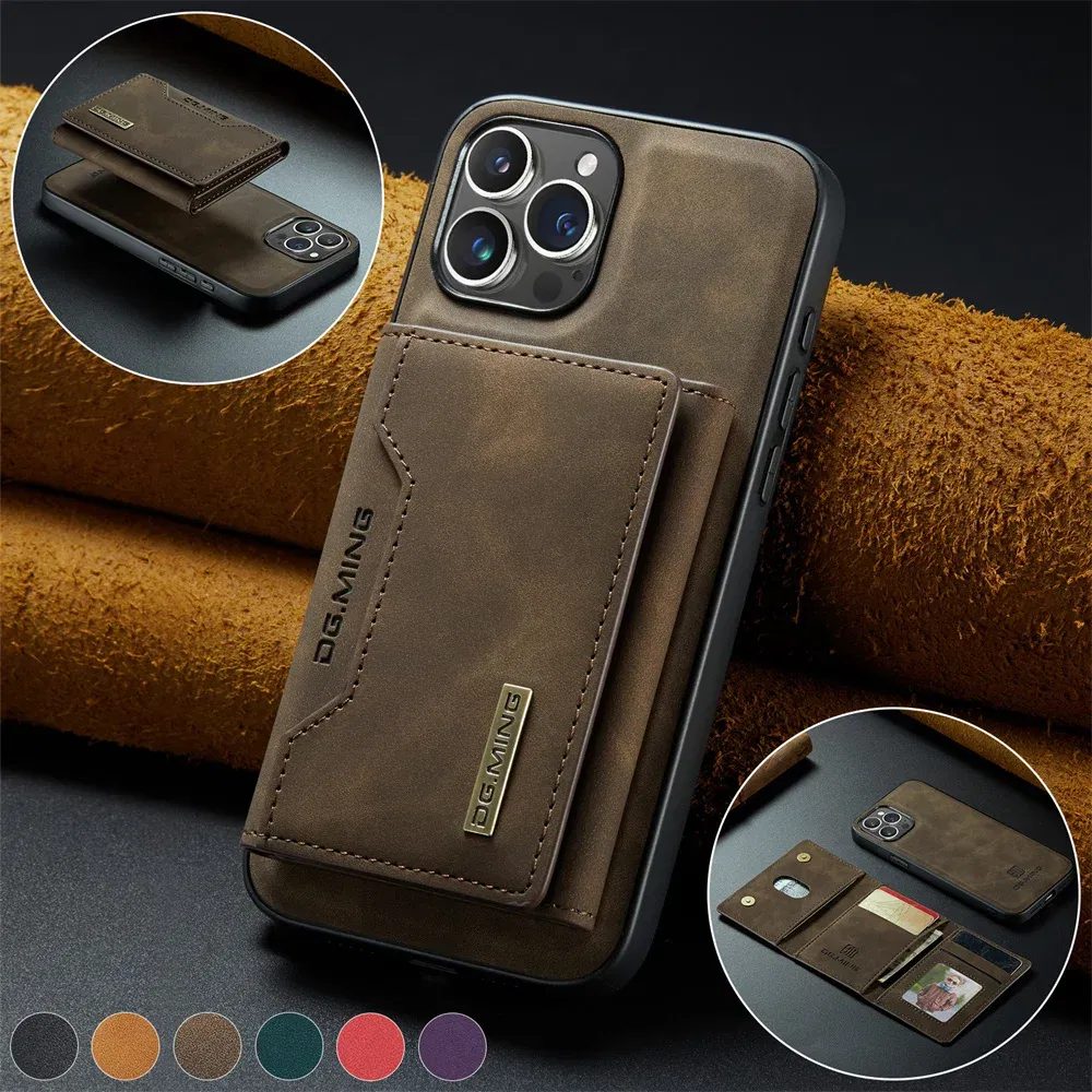 Color: green, Material: Plastic - 2 In 1 Case For iPhone 16 15 14 13 12 11 Pro Max Plus XS Max XR 8 Plus SE 2022 Wallet Magnetic Leather Card Holder Pocket Cover