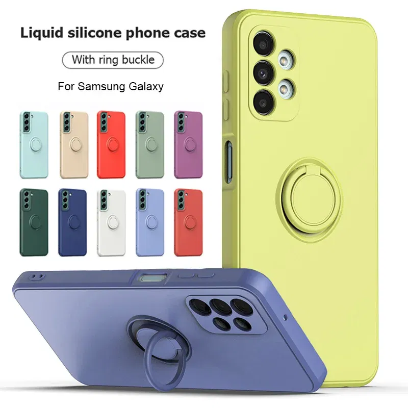 Color: Beige, Ships From: CHINA, Material: PU - With Ring Holder Phone Case For Samsung Galaxy S24 Ultra S23 S22 S21 Plus A13 A52 A53 A54 TPU Soft Back Cover