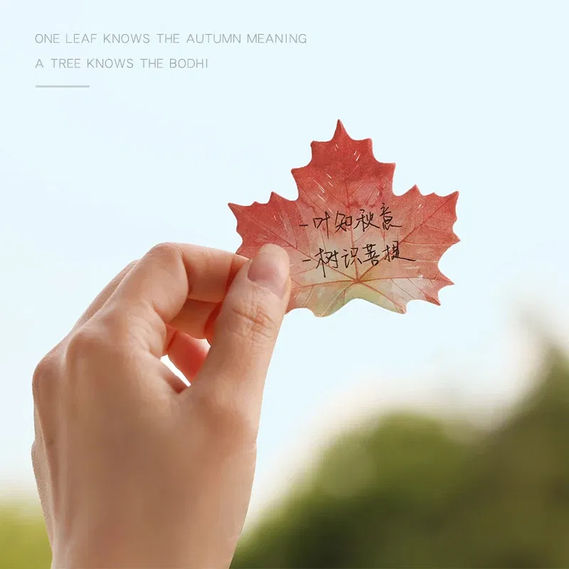 Color: WHITE - Various Leaves Collection Self-Adhesive N Times Memo Pad Sticky Notes Bookmark Stationery Office School supplies