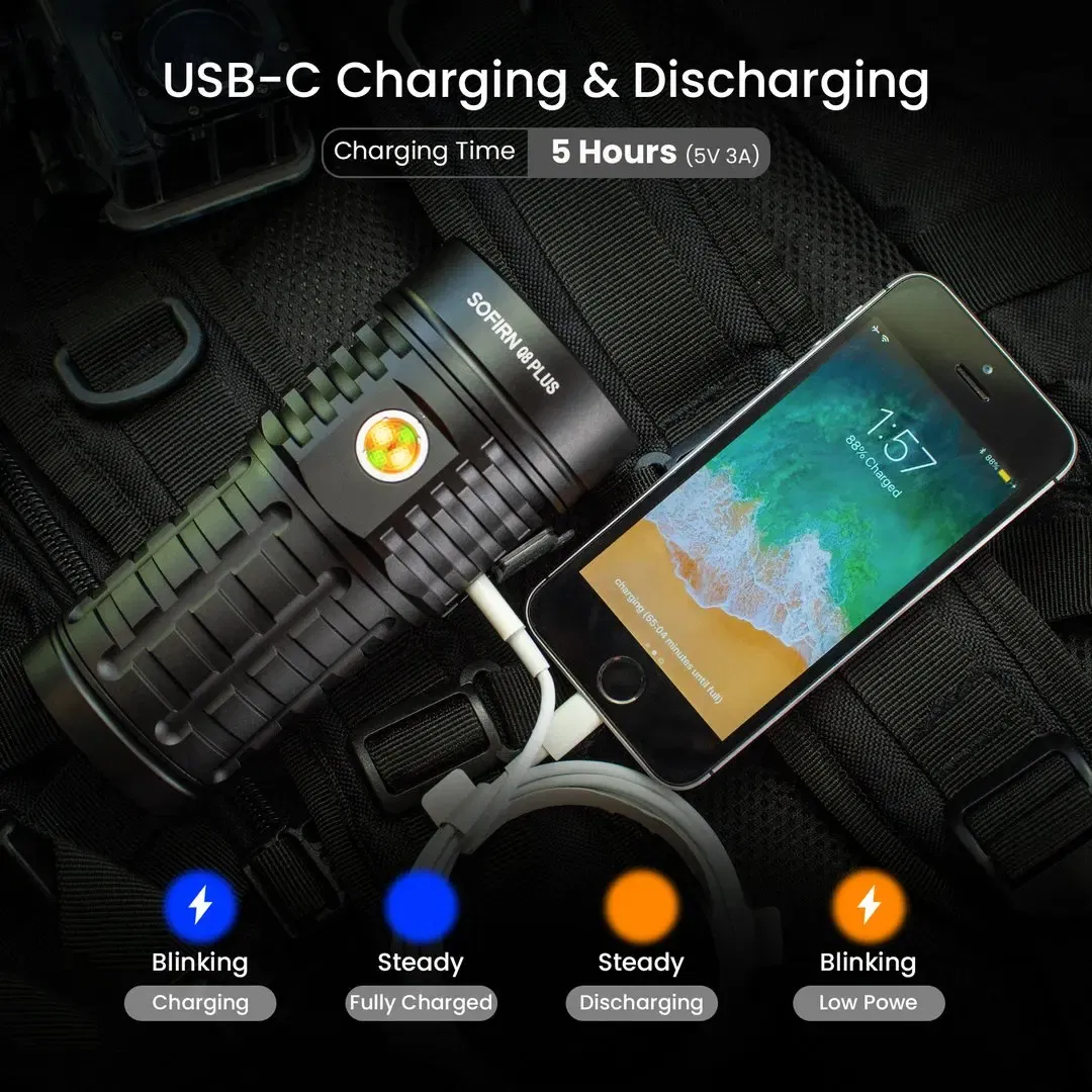 Emitting Color: Blue, Size: S, Ships From: CHINA - Sofirn Q8 Plus Super Powerful LED Flashlight 16000lm USB C Rechargeable 21700 Anduril 2.0 Torch XHP50B Reverse Charging