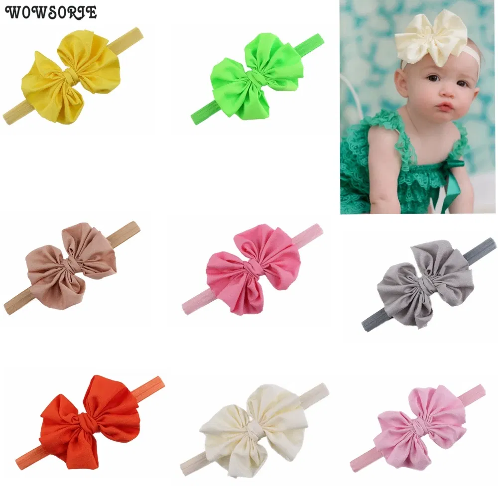 Color: GRAY - Baby girls hair bow flower Headband  Kids Girls Bowknot Elastic Hair Band Headwear Newborn Head Band children hair Accessories