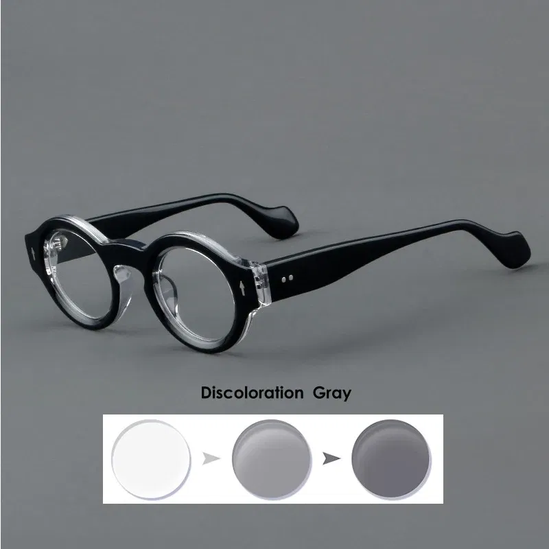 Frame Color: Blue, Eye Prescription: +225 - VCKA Round Acetate Reading Glasses Frame Retro Men Prescription Anti-blue discolor Women Custom Optics Retro Eyewear +0.50to +10