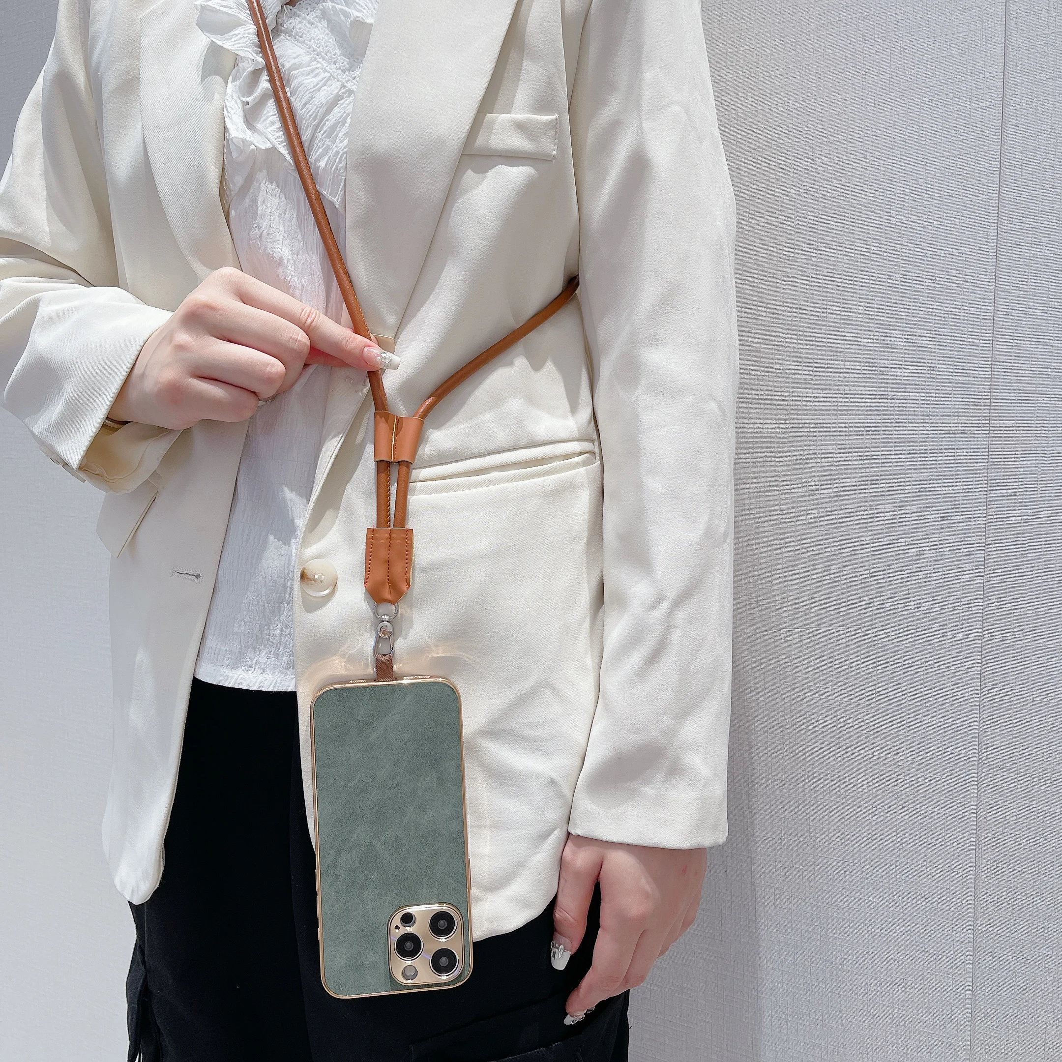 Color: Yellow / Gold, Material: Nylon / Spandex, Ships From: CHINA - 120 cm Long Crossbody Phone Lanyard Leather Pickup Chain Women's Long Neck Shoulder Strap Phone Case Universal Anti Loss Lanyard