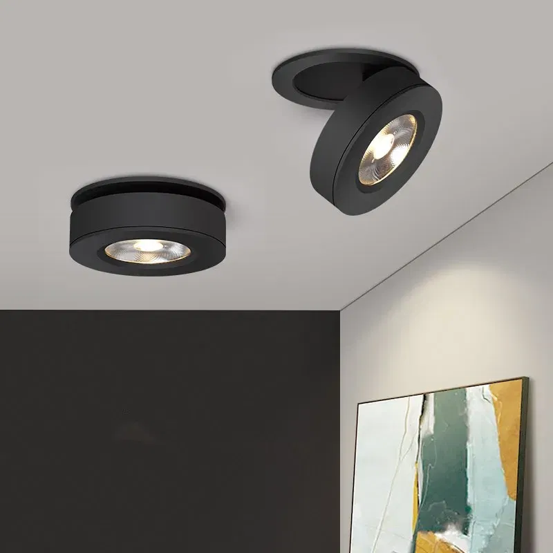 Body Color: pink, Emitting Color: light yellow - 3 Colors Slim Ceiling Lamp Ceiling Light LED Foldable 360 Recessed Surface Mounted Spotlight for Hallway Gallery Display Living