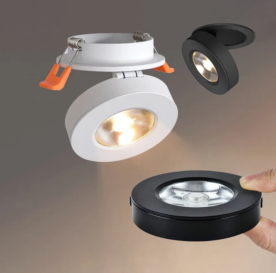 Body Color: pink, Emitting Color: light yellow - 3 Colors Slim Ceiling Lamp Ceiling Light LED Foldable 360 Recessed Surface Mounted Spotlight for Hallway Gallery Display Living