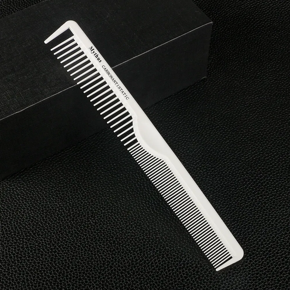 Color: LIGHT GRAY - Mythus Hairdressing Carbon Comb For Haircut Barber Anti Static White Rat Tail Comb Beauty Professional Hair Styling Tools Comb