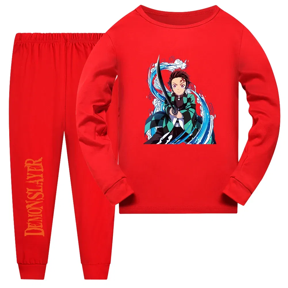 Color: black, Kid Size: 12 - Demon Slayer Sleepwear Kamado Tanjirou Kamado Nezuko Agatsuma Zenitsu Children's Homewear Suit Long-sleeve Two-piece Pajamas Set