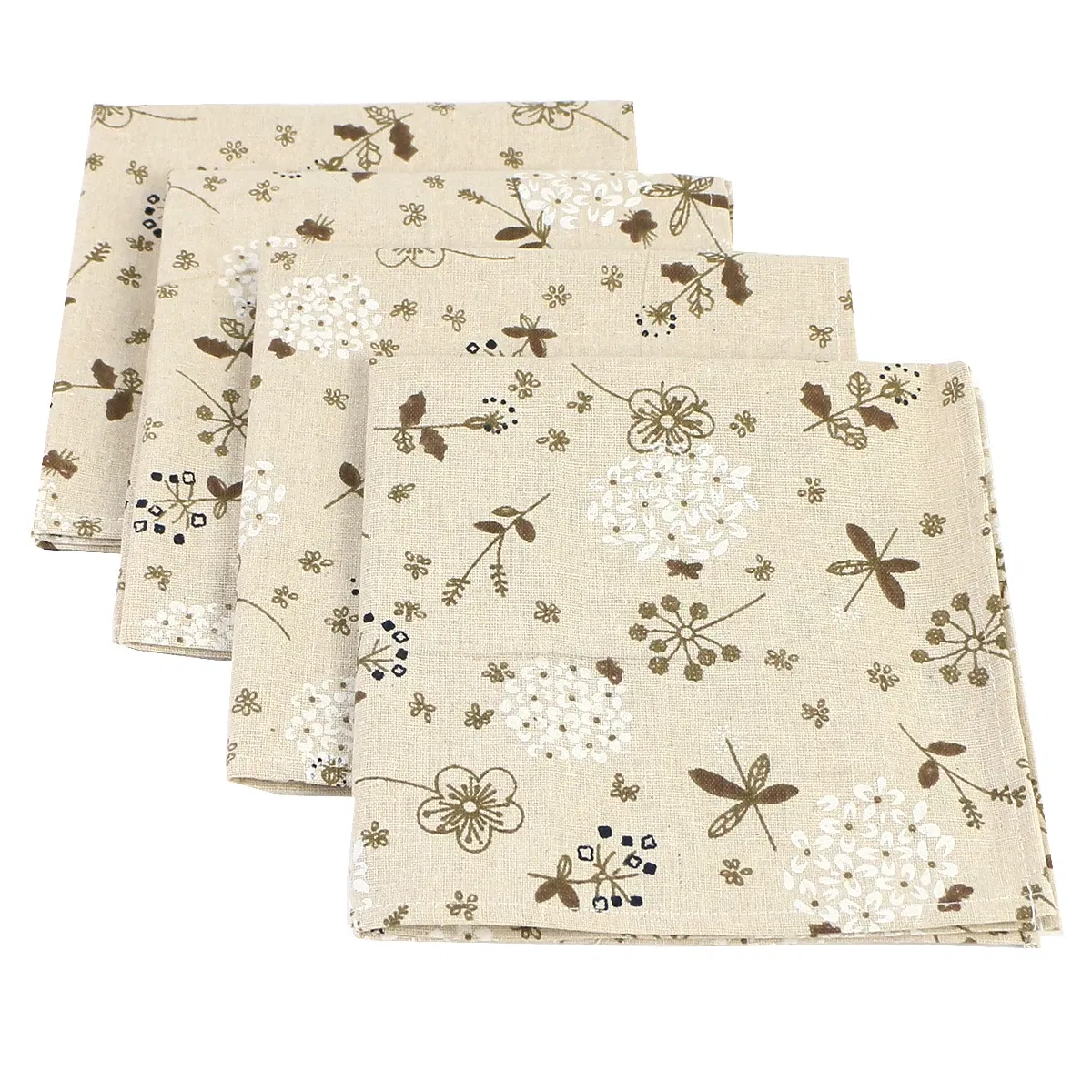 Color: Light Grey - 4PCS 40x40CM Floral Printed Cloth Napkins Japanese Style Dinner Dish Towel Wedding Restaurant Bar Table Mat serviette de table