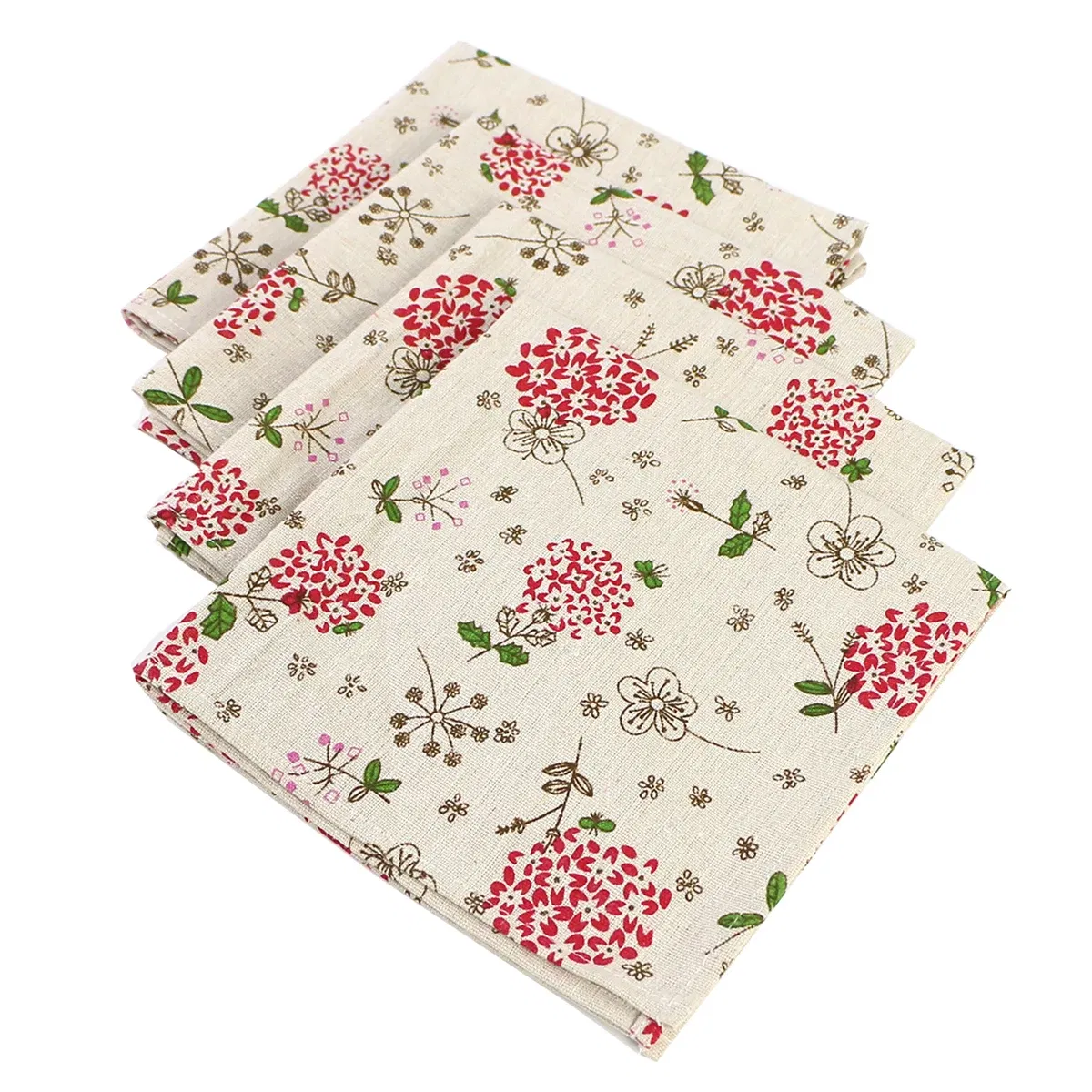 Color: Light Grey - 4PCS 40x40CM Floral Printed Cloth Napkins Japanese Style Dinner Dish Towel Wedding Restaurant Bar Table Mat serviette de table