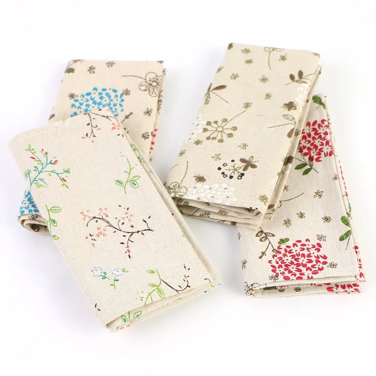 Color: Light Grey - 4PCS 40x40CM Floral Printed Cloth Napkins Japanese Style Dinner Dish Towel Wedding Restaurant Bar Table Mat serviette de table