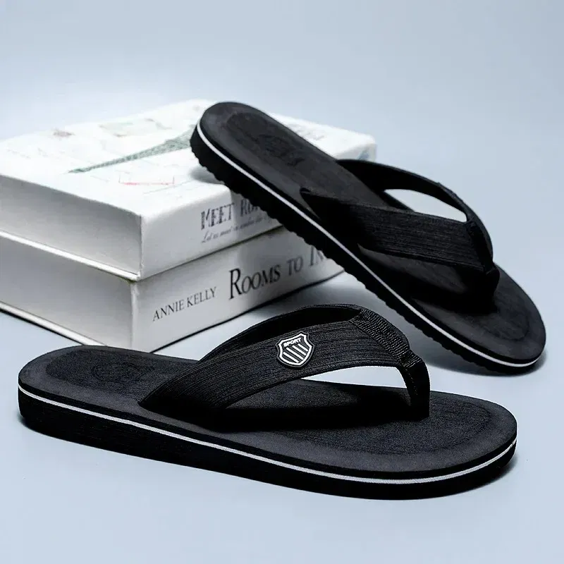 Color: black, Shoe Size: 41 - Hot Sale Men's Flip-flops Outdoor Casual Beach Slippers Soft Light Non-Slip Shoes Summer Slippers Men Shower 2023 Zapatos Hombre
