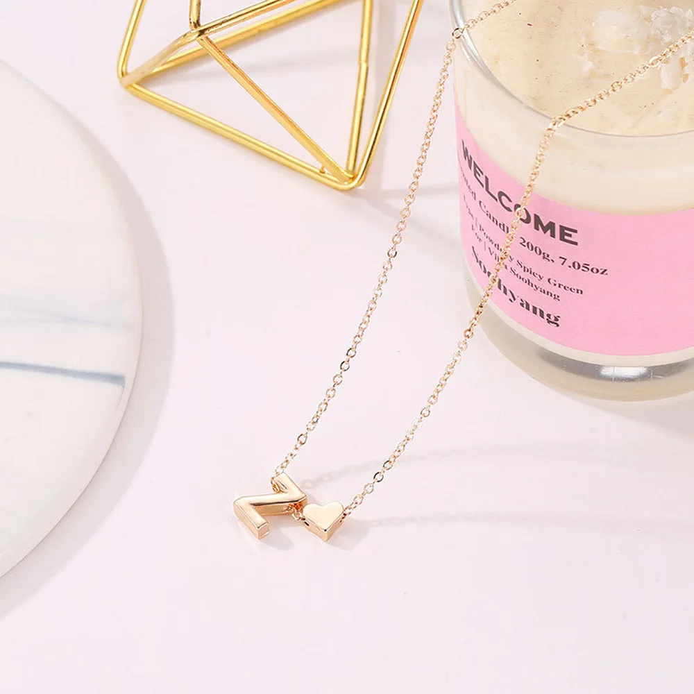 Metal Color: RED-BROWN, Main Stone Color: Watermelon red - Fashion Tiny Heart Dainty Initial Necklace Gold Color Letter Name Choker Necklace For Women Pendant Jewelry Gift