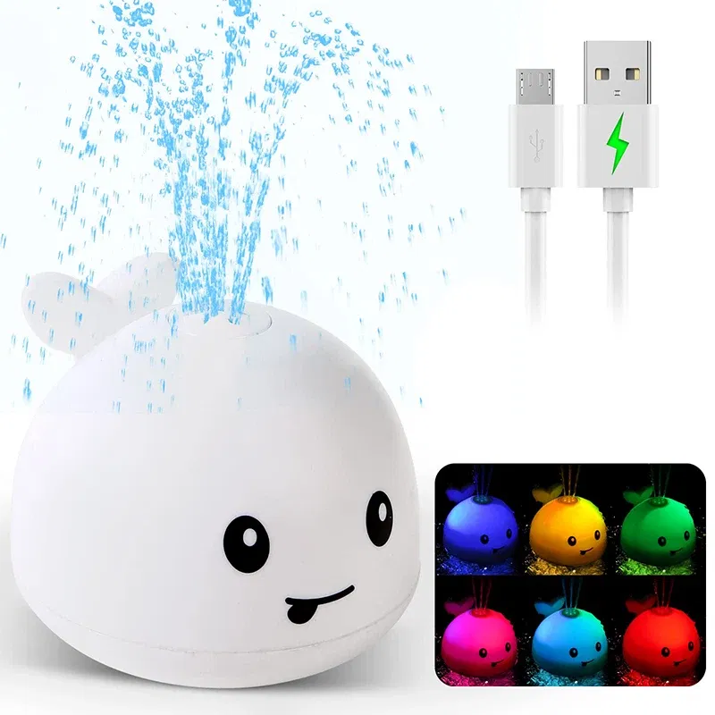 Color: WHITE - Upgraded Baby Rechargeable Bath Toy with Waterproof Light Up Whale Spray Water Bathtub for Toddlers Kids Pool Bathroom Toys