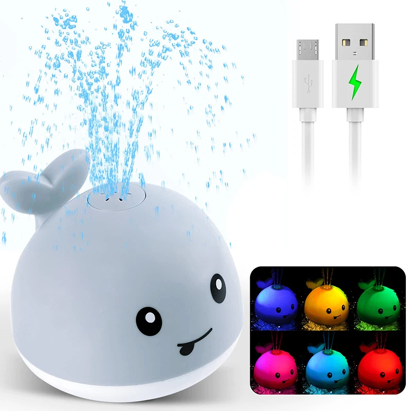 Color: WHITE - Upgraded Baby Rechargeable Bath Toy with Waterproof Light Up Whale Spray Water Bathtub for Toddlers Kids Pool Bathroom Toys