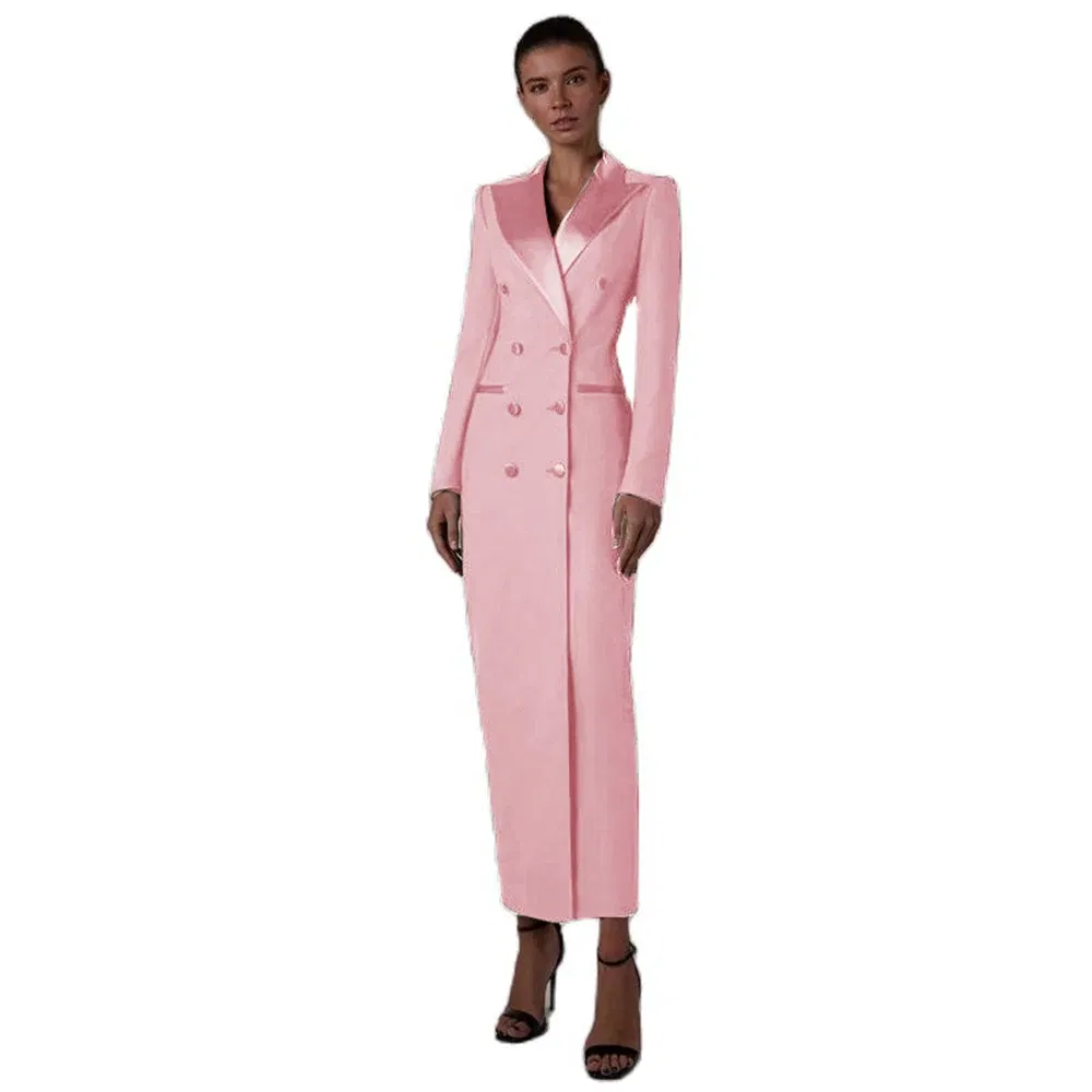 Color: Pink, Size: 4XL - Women's Suit Long Jacket One Piece Blazer Double Breasted Formal Tuxedo Party Dress кос?‚юм ?¶?µнский
