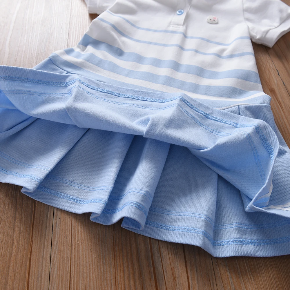 Color: Pink, Kid Size: 4 - Girls' Fashion Polo Dress with Stripes Kids Elegant Puffed Sleeves Clothes Baby Girls Summer Dresses