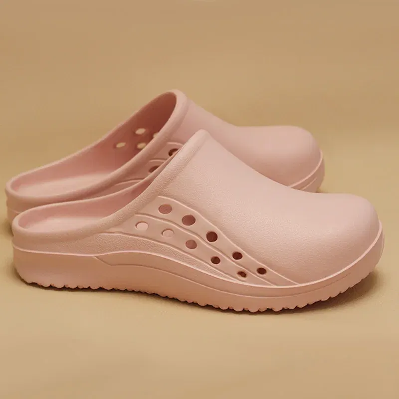 Color: GRAY, Shoe Size: 33.5 - High Quality Scrub Shoes Non-slip Dentist Nursing Clogs Healthcare Service Work Slippers Soft Operating Room Protective Clogs
