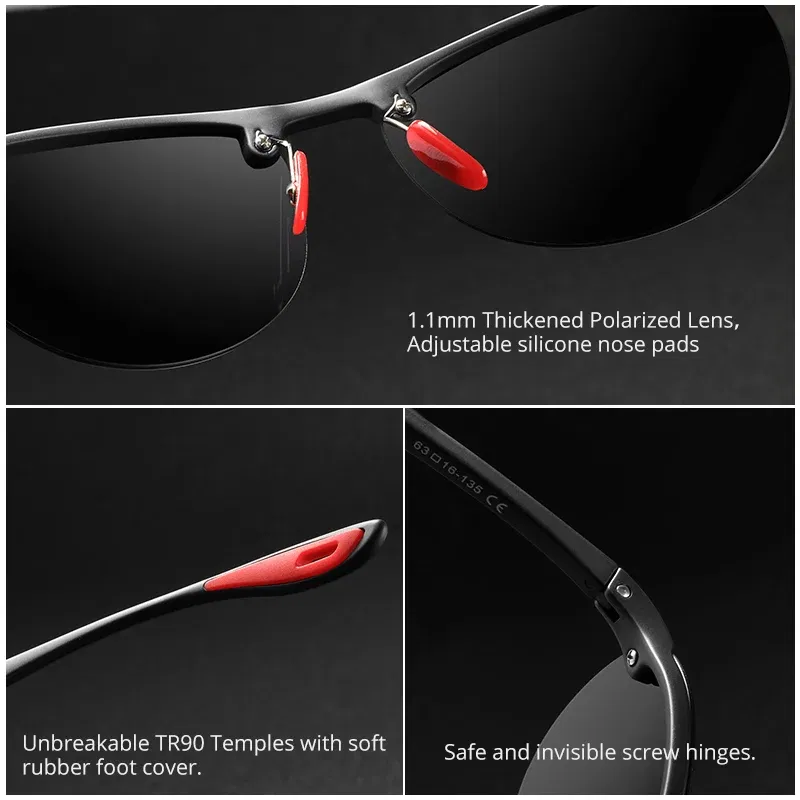 Lenses Color: Red - KDEAM Rimless Oval Men's Sunglasses Polarized TR90 Material Frame TAC Polarization Lense Soft Rubber Foot Cover