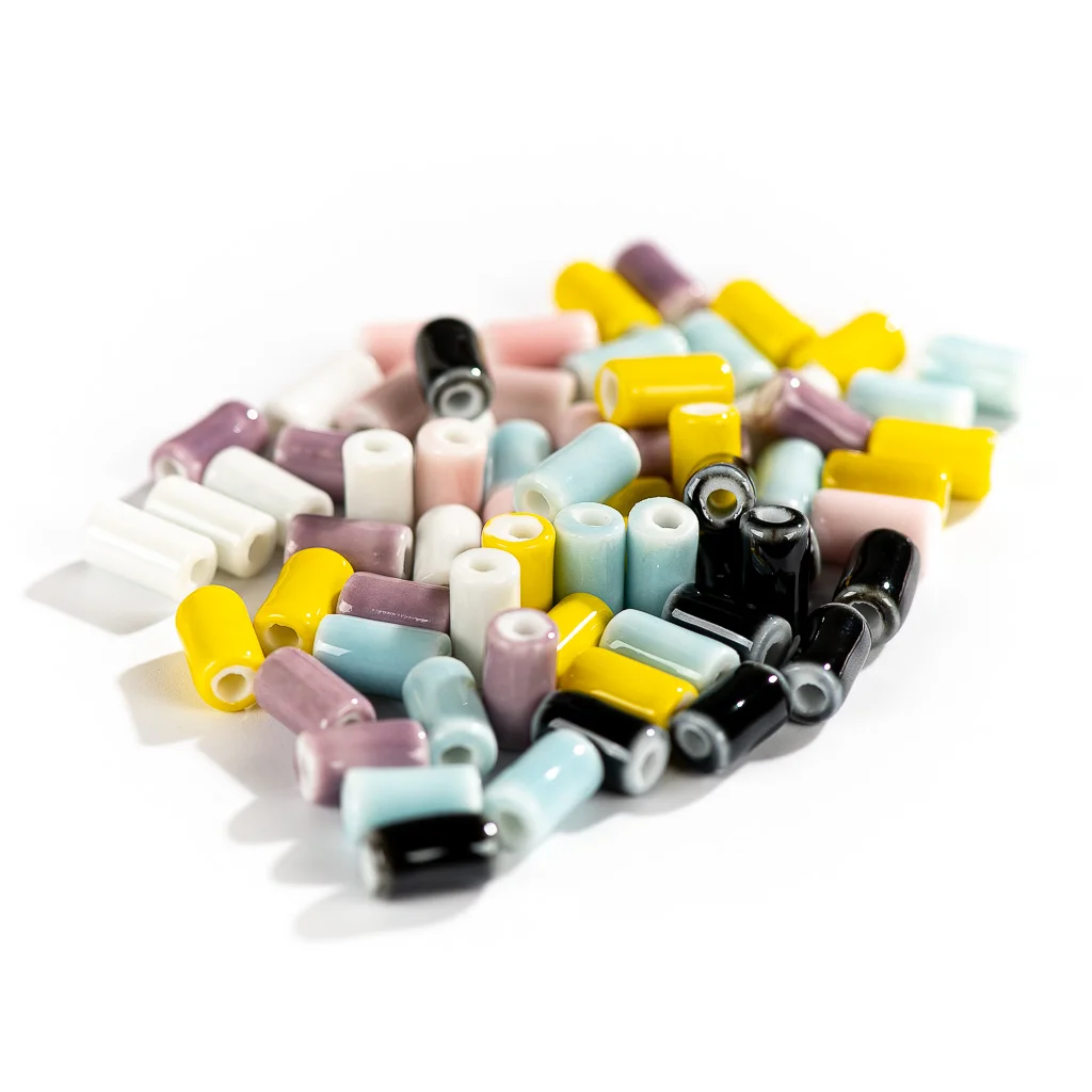 Color: Pink - 10mm 20pcs Small Tube  Pure Color Ceramic Beads Handmade Jewelry Making Supplies Bulk Wholesale Necklace Joias Diy #XN336-1