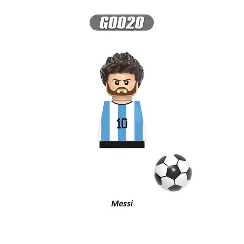 Color: Light  Blue - 1-16PCS Messi Ronaldo Neymar Lewandowski Soccer World Famous Football Players Figurine Mini Action Building Block Toy Kids Gifts