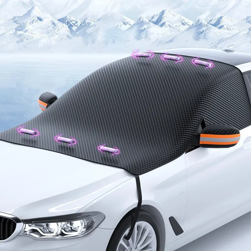 Color Name: grey - Magnetic Car Snow Cover Car Front Windscreen Cover Exterior Sunshade Snow Protection Snow Shield Half-Cover Windshield Cover