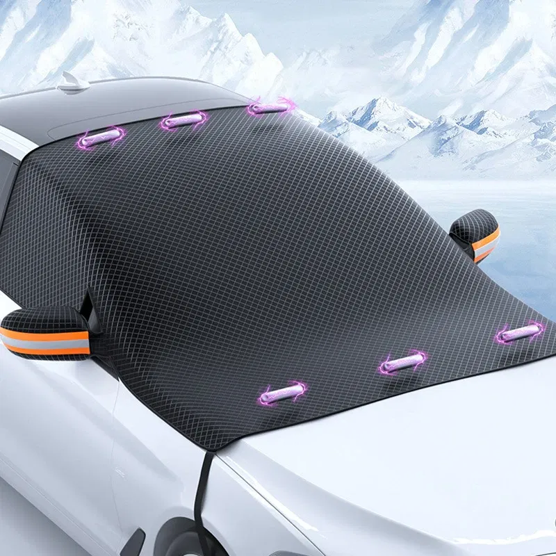 Color Name: grey - Magnetic Car Snow Cover Car Front Windscreen Cover Exterior Sunshade Snow Protection Snow Shield Half-Cover Windshield Cover
