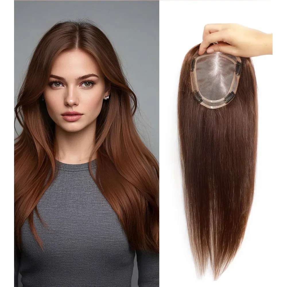 Toupee Color: 613#, Toupee Size: 4x6, Toupee Design: free, Toupee Density: 120%, Length: 16 inches - 5.5X6inch Mono Base Brazilian Remy Human Hair Topper 12"-18" Double Pu Around Thick Invisible Mono Topper for Women Hairpieces