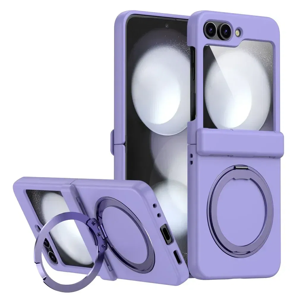 Color: Lavender, Material: Cotton Fabric - For Samsung Galaxy Z Flip 3 5 4 6 Magsafe Case Wireless Charging Hinge All-inclusive Flip Shockproof Hard Magnetic Holder Cover