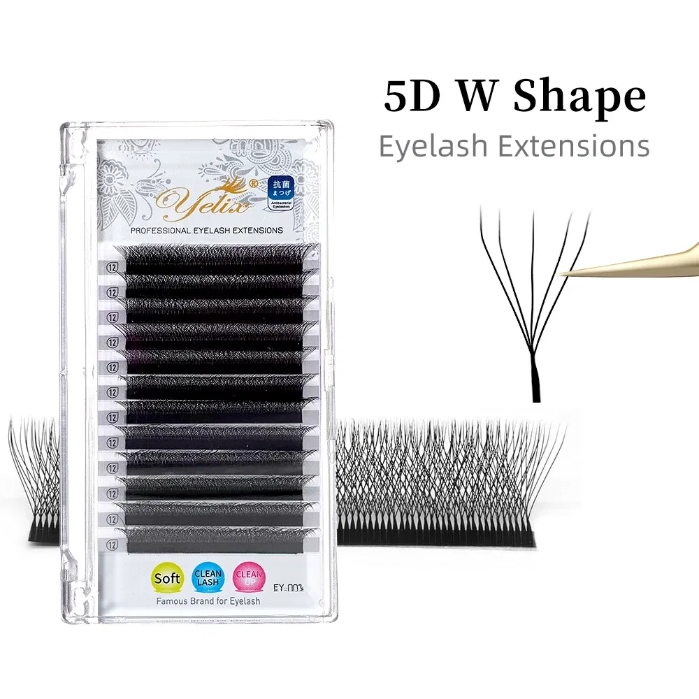 Color: Brushed Brass, Curl: CC, Thickness: 0.07mm, Length: 14mm - Yelix Cilios 5D W Shape Eyelash Extensions 4D/6D Premade Volume Fans Natural Soft Automatic Flowering Lash Makeup Supplies